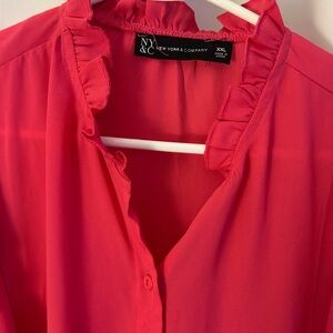 New York & Company Pink Sleeveless Ruffled Blouse
